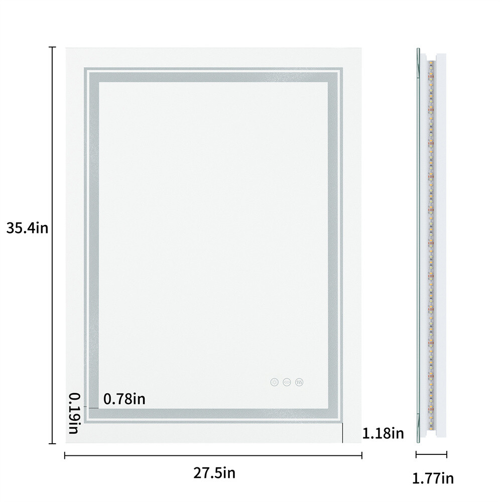LED Mirror for Bathroom Vanity Front Light + Backlit Stepless Dimmable Anti-Fog