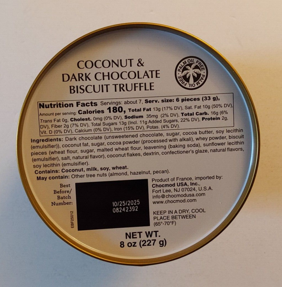 Coconut & Dark Chocolate Biscuit Truffle Canister/Container Empty