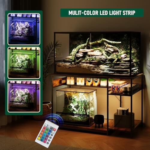 Reptile Tank Stand with Power Outlets，48" X 24" Double Layer Rustic Brown