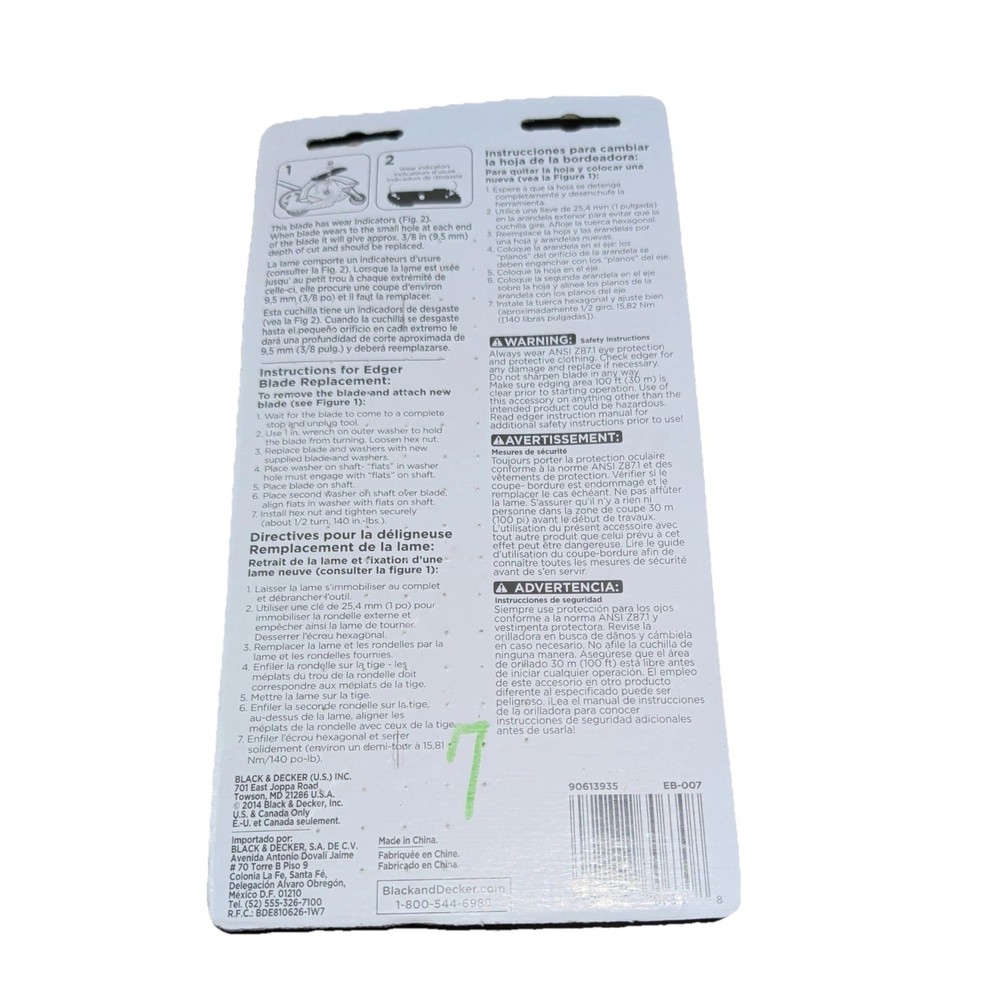 Black + Decker 7.5” Heavy Duty Edger Blade Replacement Model EB-007