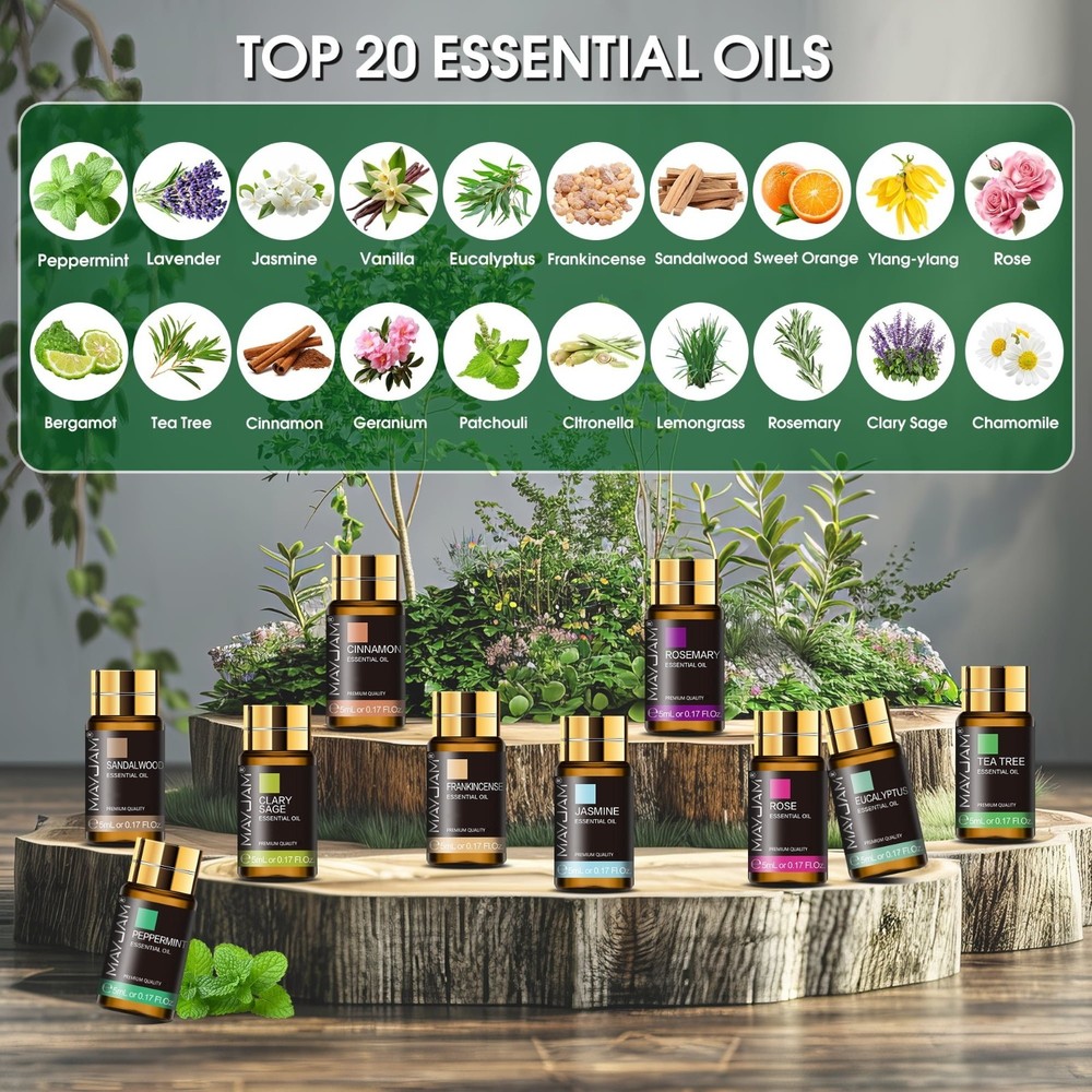 MAYJAM Aromatherapy Essential Oils Set 20 Pack 5ml for Diffuser & Skin Care