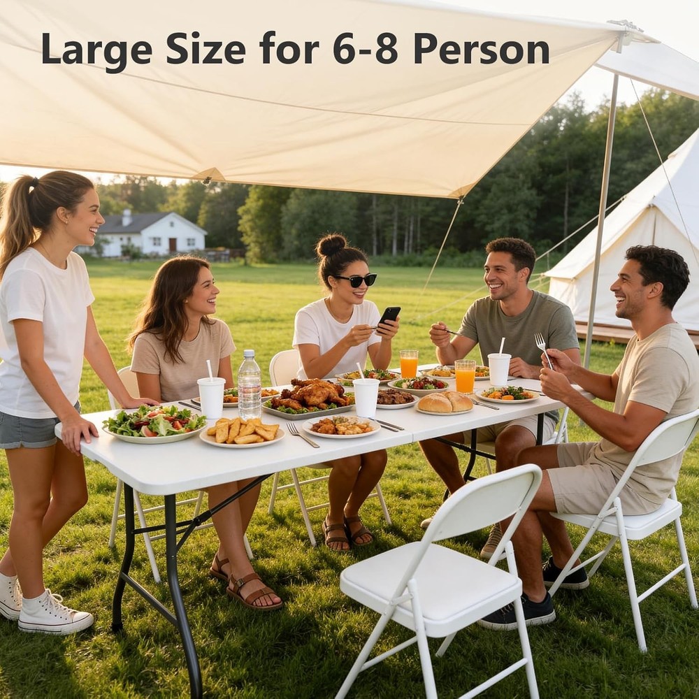 Folding Table, 6 FT Foldable Plastic Table with Carrying Handle