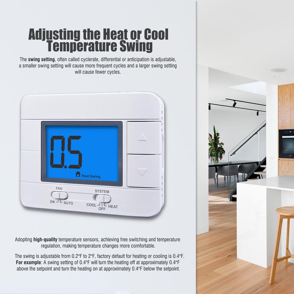 Non Programmable White Thermostat For Single Stage Heating And Cooling Systems