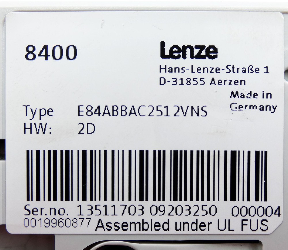 Lenze 8400 E84ABBAC2512VNS HW: 2D Frequency Inverter Basic Unit -Unused-