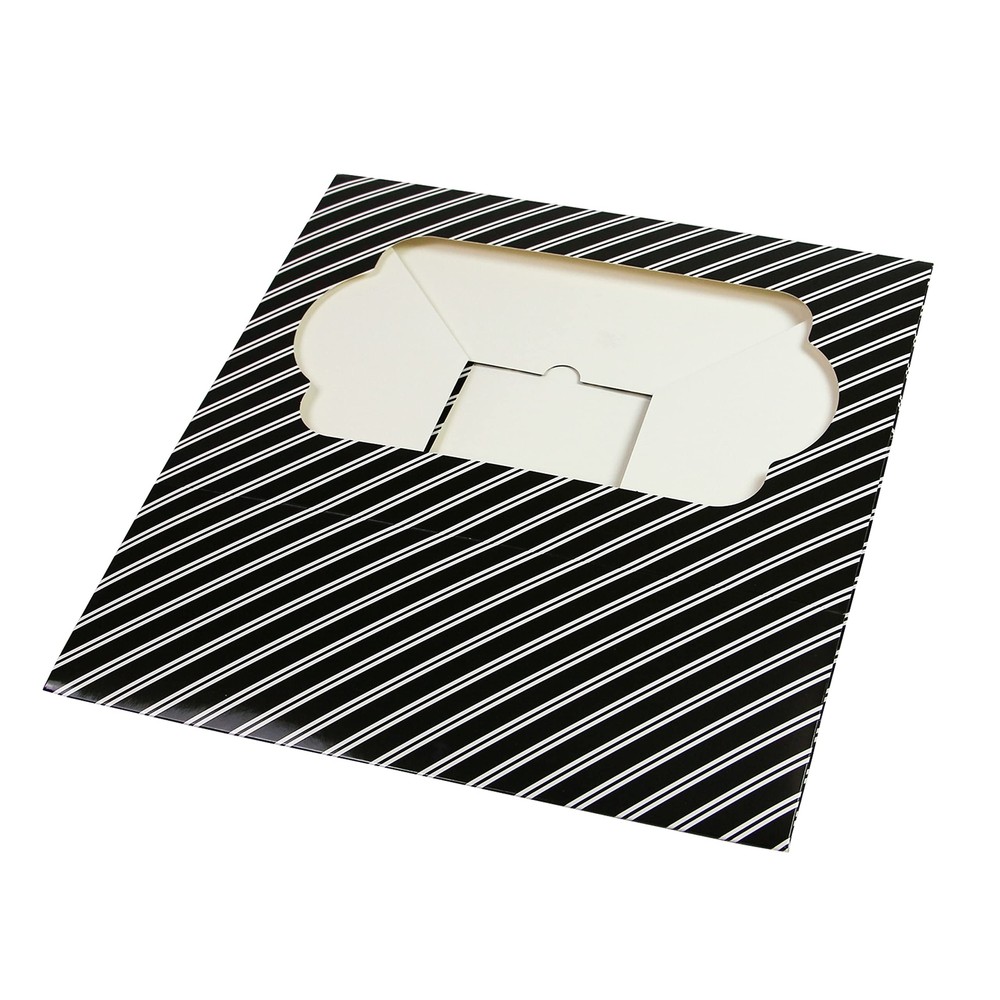 Auto-Popup Extra Deep Quarter Sheet Cake Box with Window Black and White Stri...