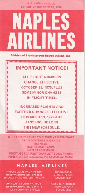 Naples Airlines timetable 1978/10/29