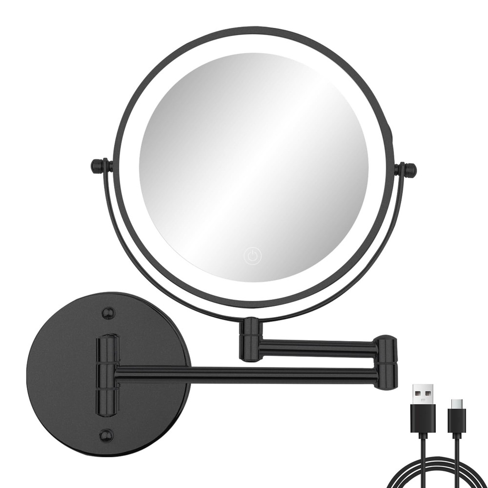 Rechargeable Wall Mounted Lighted Makeup Mirror 8" Double-Sided Magnifying Va...