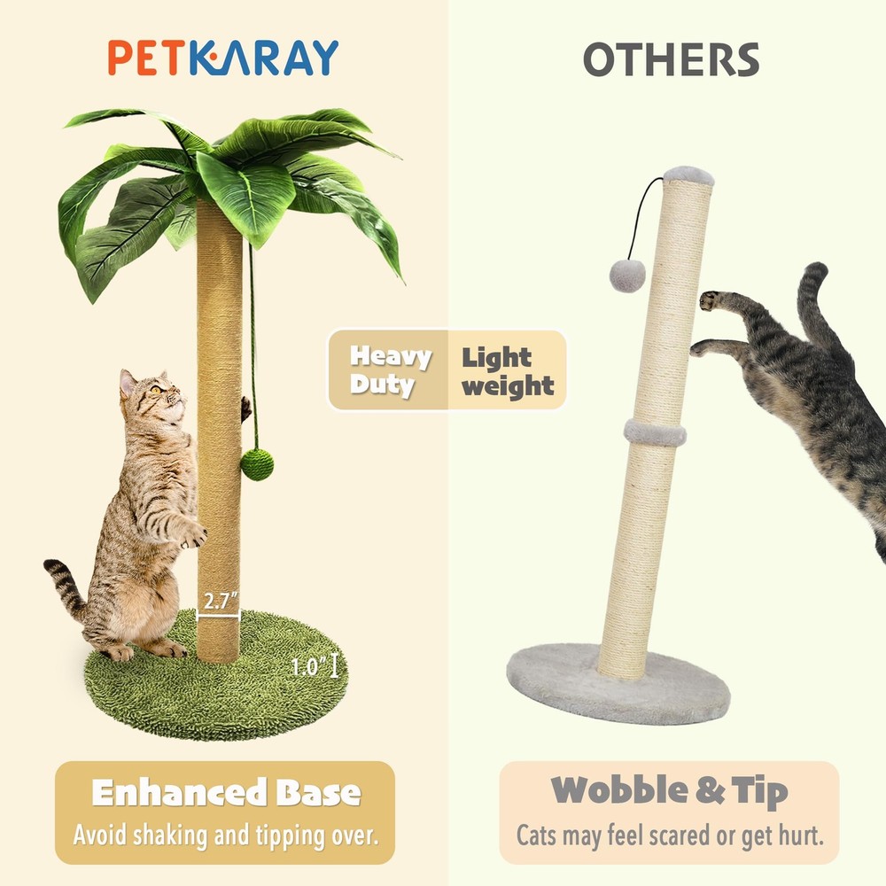 PETKARAY Cat Scratching Post, 36" Tall Palm Tree Green