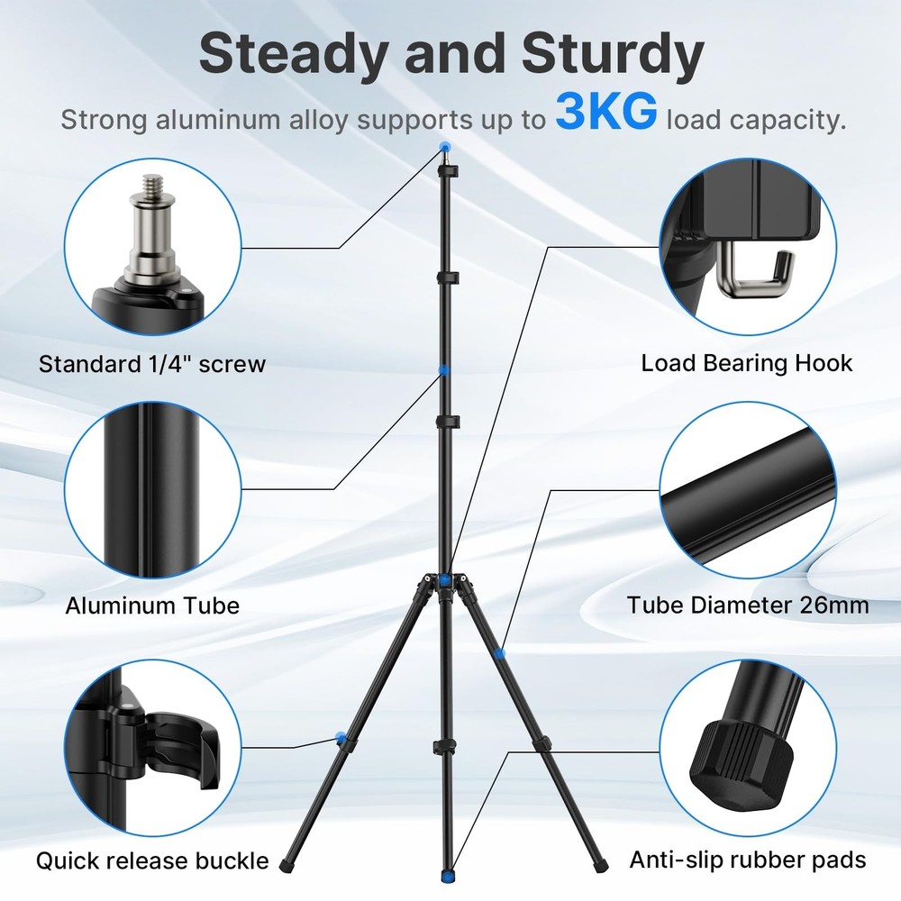 Ulanzi TT43 Extendable Light Stand, 6.23ft Aluminum Tripod, Reversible, Studio