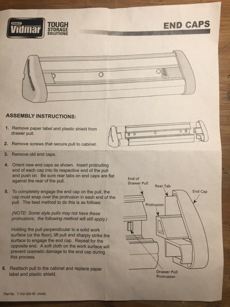 Vidmar Drawer Pull End Cap Caps Endcaps Cover Stanley **4 Pairs**