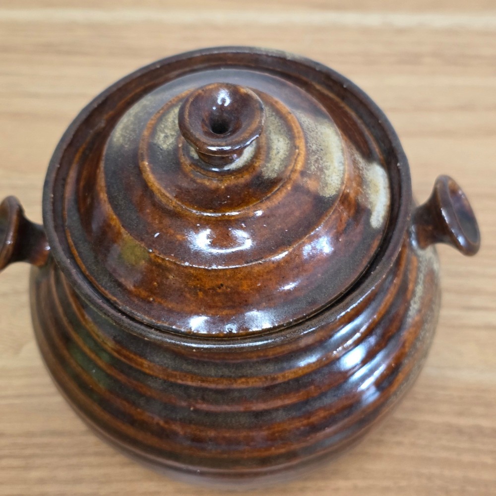 Vintage Pot with Lid Handcrafted Rustic Brown Ceramic Kitchenware