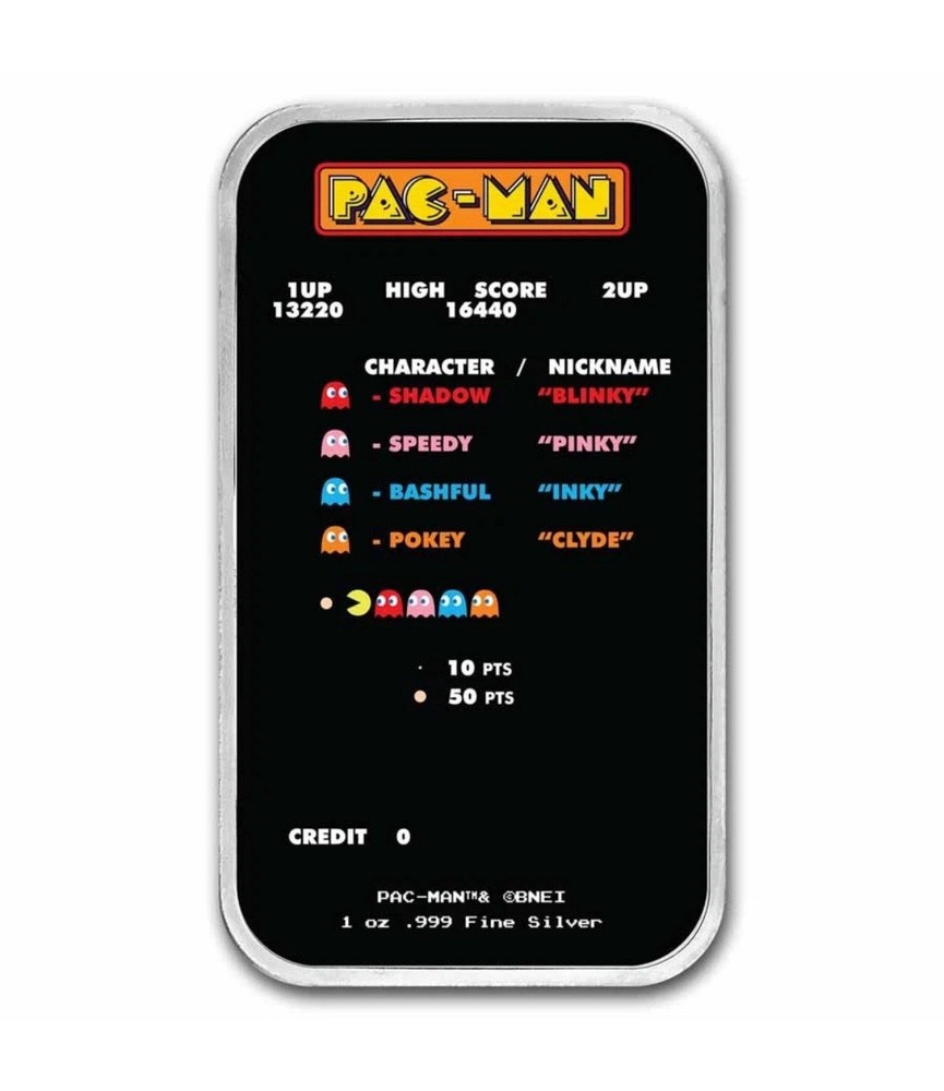 Pac-man Game Screen 1oz Silver Colorized Bar