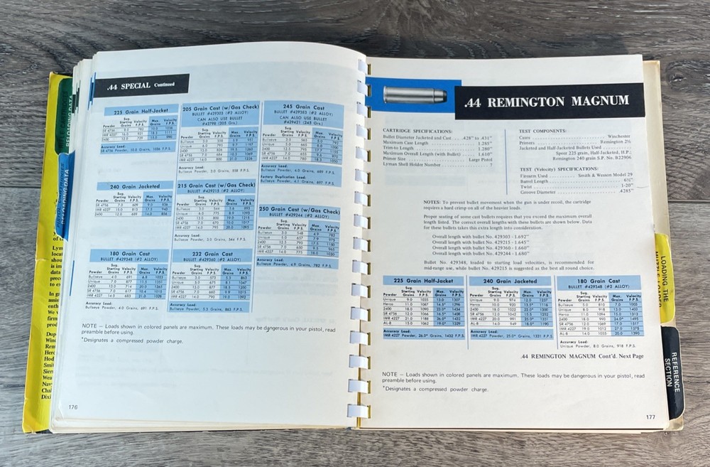 Lyman Reloading Handbook 45th Ed 1970 Rifle Pistol Muzzle Loading & Tech Specs