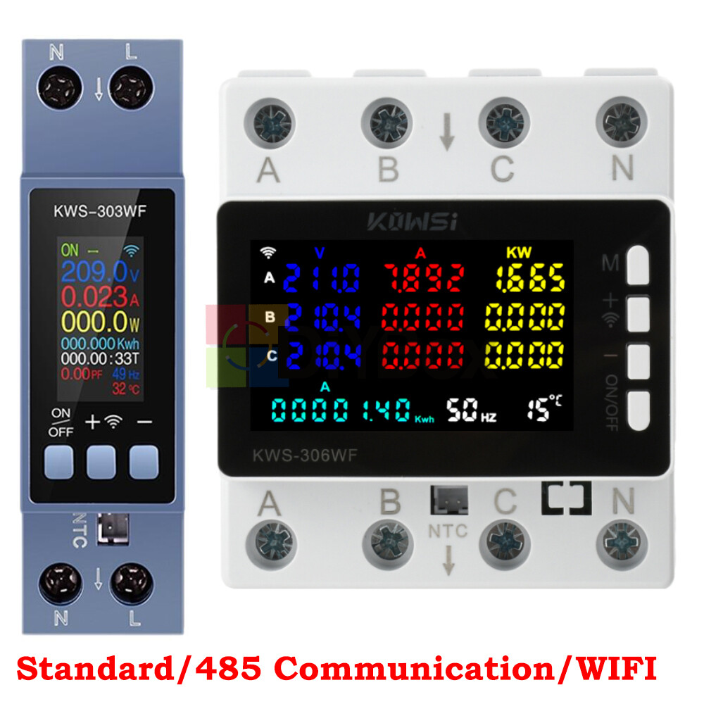 Electricity 2/3-Ph Energy Meter AC Power Wattmeter Voltage Current Consumption