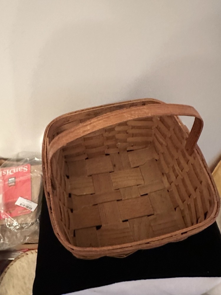 Vintage Woven Wood Basket with Single Handle