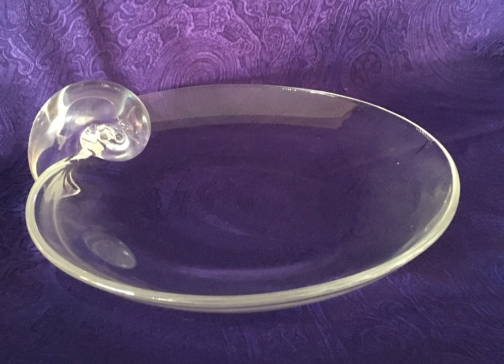 Steuben Signed Scrolled Snail Handle Cigar Ashtray * MCM * 1965