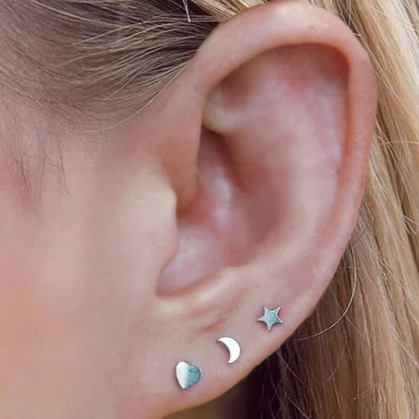 16G 1/4" TITANIUM STAR INTERNALLY THREADED LABRET EARRINGS TRAGUS Flatback STUD