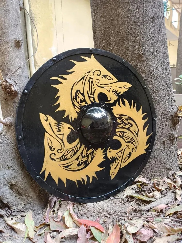 Handmade Viking Shield Wolf Authentic Battle Worn Valhalla Viking Shield