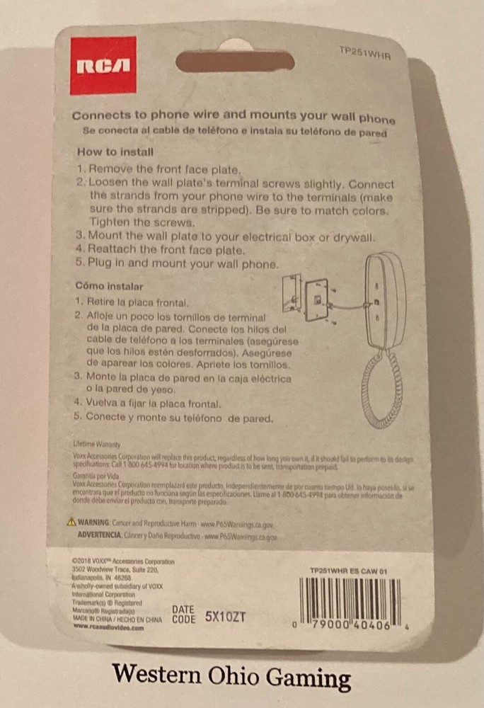 RCA White Phone Wall Mount NEW TP251WHR