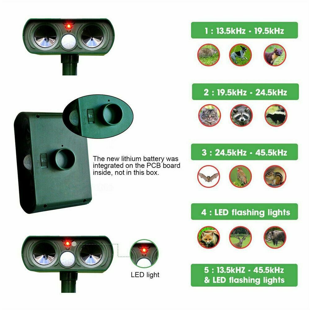 2-Pack Solar-Powered Ultrasonic Animal & Pest Repeller with Motion Sensor