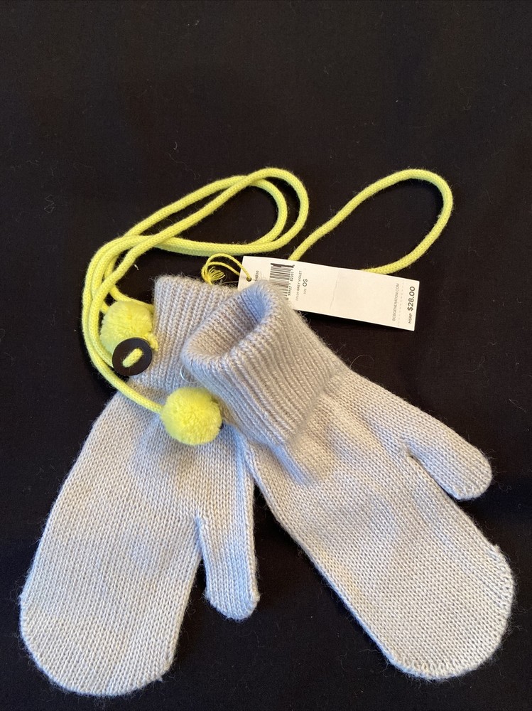 New BCBGeneration Mittens OS Gray Chartreuse Pom Pom String Acrylic