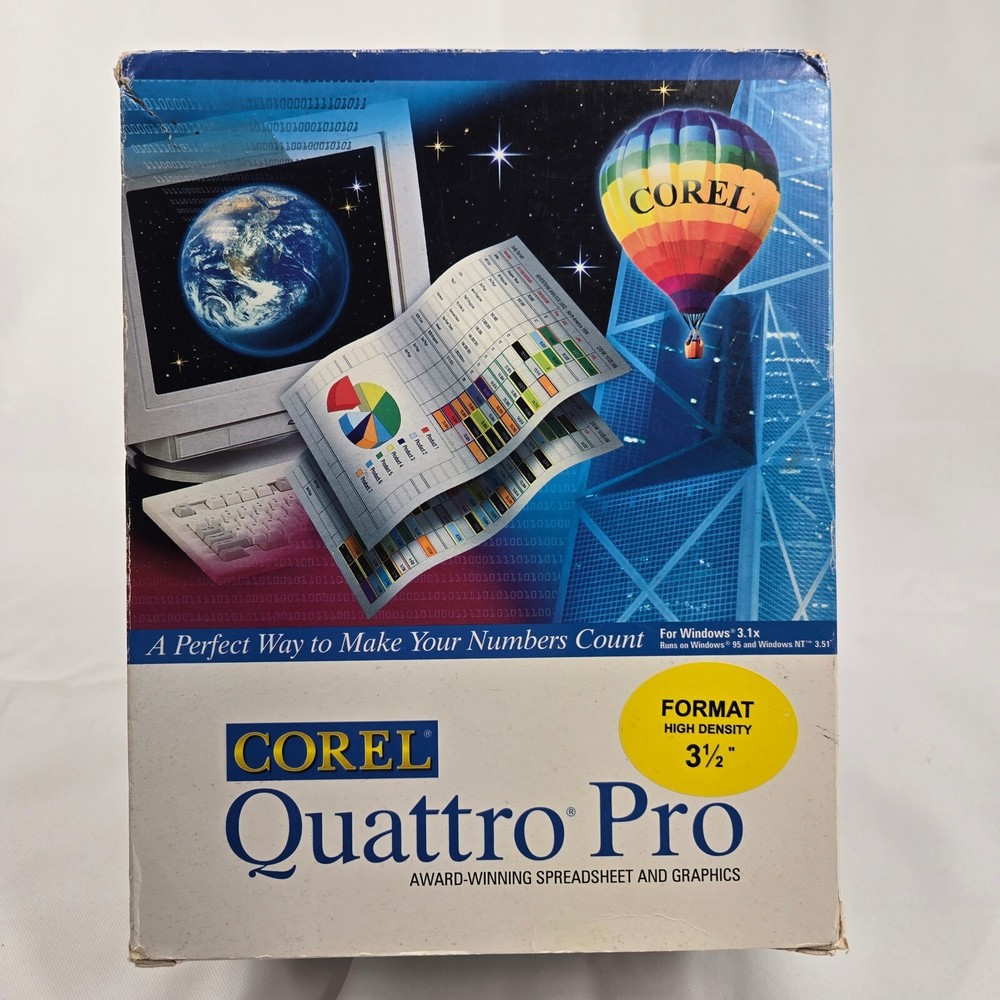 Open Box Corel Quattro Pro Spreadsheet Graphics Software Windows 3.5" Floppy +CD