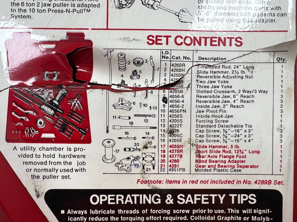 👀 PROTO 6 TON PULLER SET FULL INTERCHANGE SYSTEM 4289B - FLAW - MISSING PIECES