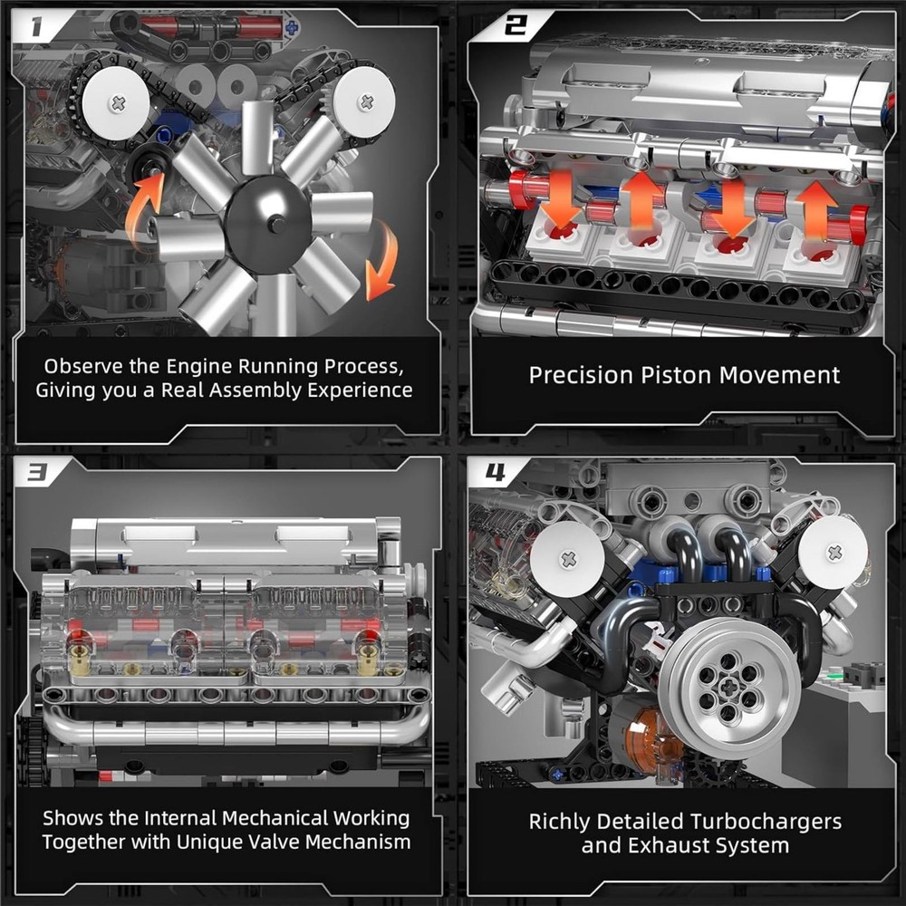 Visible V8 Engine Motor Engineering Model Building Stacking Blocks Gift New