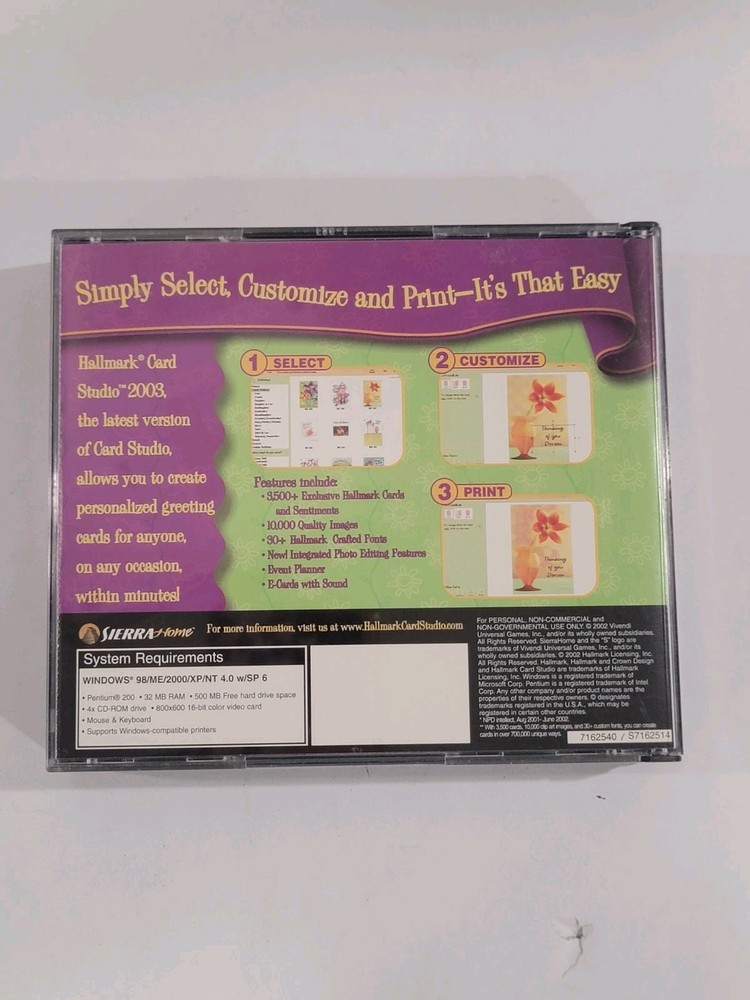 Hallmark Card Studio Deluxe 2003 PC 3 CD Set Sierra Home Computer Software