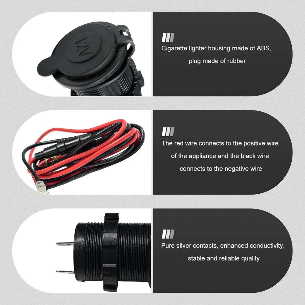 12V Car Cigarette Lighter Socket, Waterproof Plug Power Outlet Replacement, US