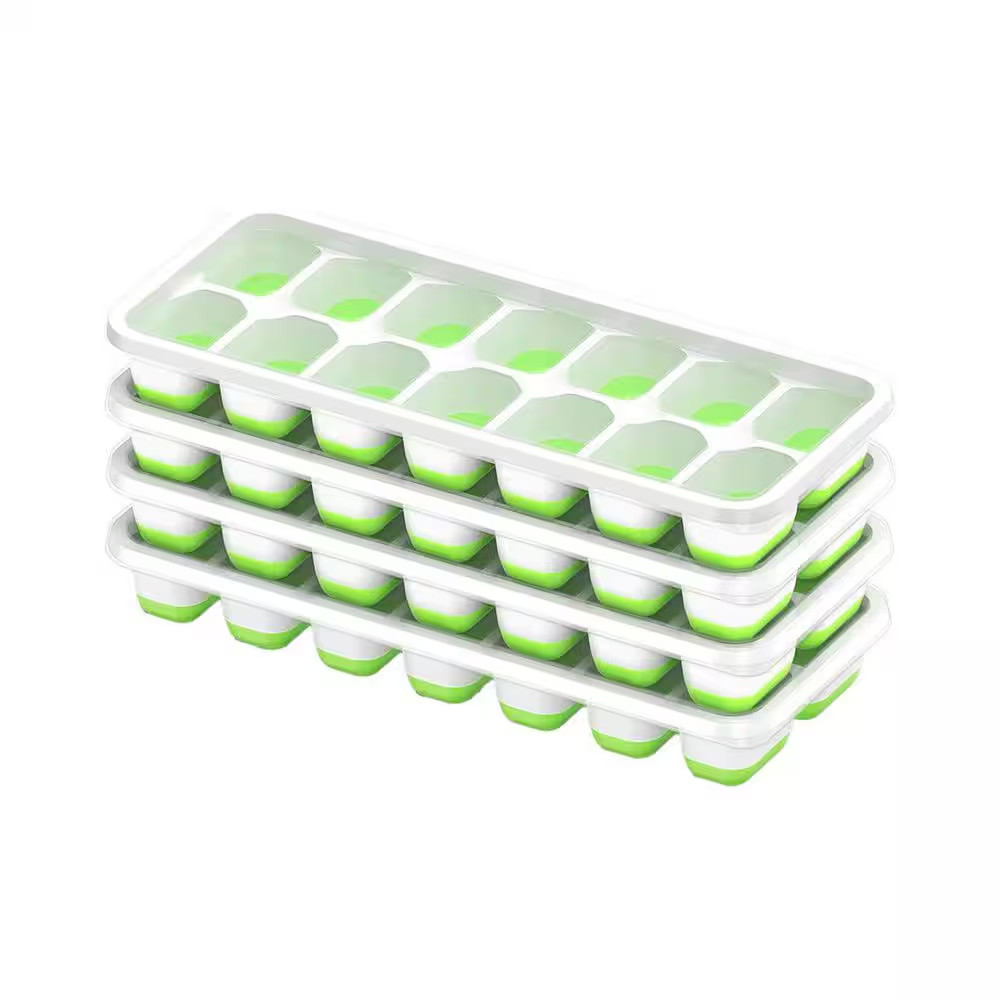 Stackable Ice Cube Tray with Lid Blue Rectangular Ice Mold Shape Kitchen Accesso