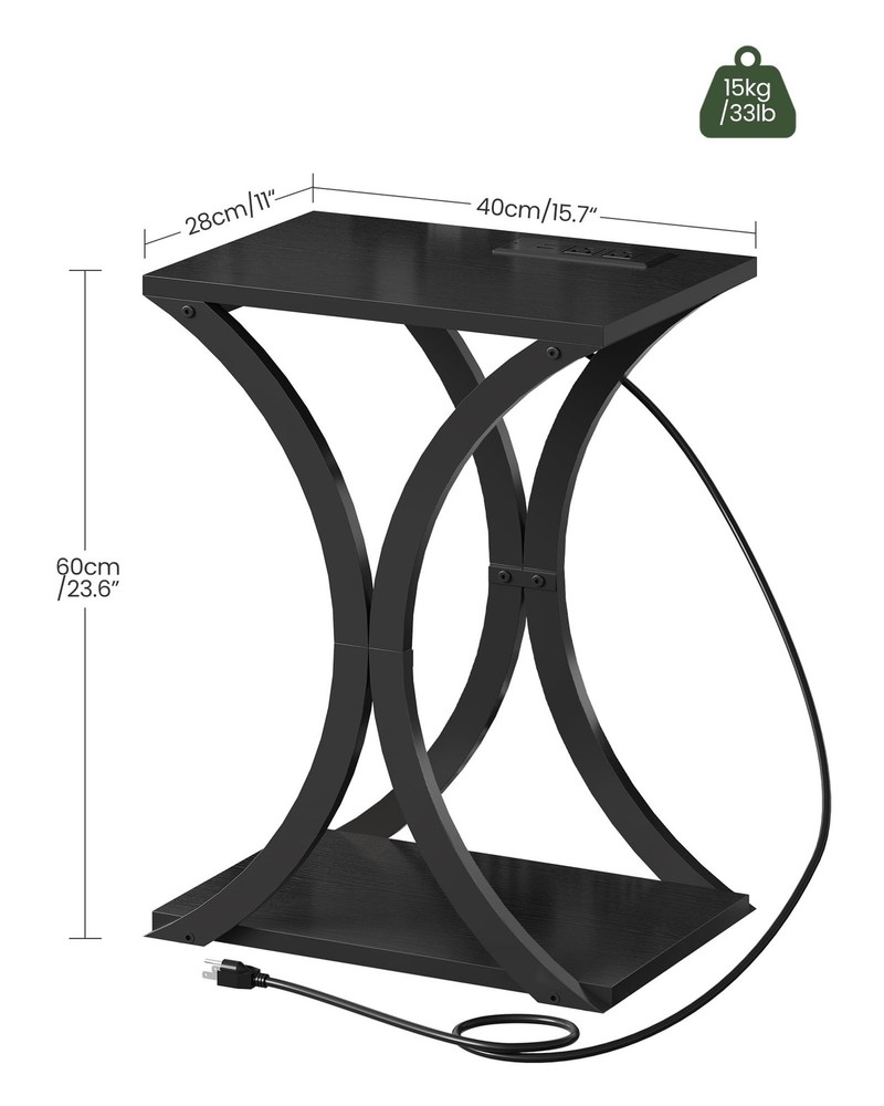 Small Round Side Table and End Table with Charging Station Bundle, Drink Tabl...