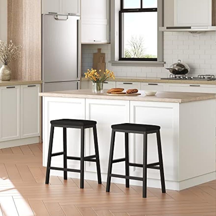 Modern Bar Breakfast Stools PU Leather Upholstered Kitchen Dining Room 2 Sets US