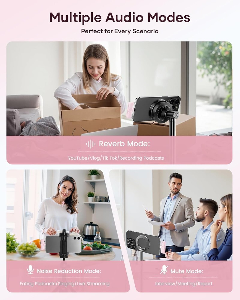 Wireless Microphone for iPhone iPad and Android Phone, 2 Pack Wireless Lavalier