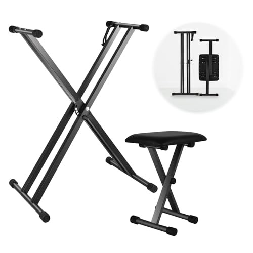 Keyboard Stand and Bench Set, Heavy Duty Double-X Keyboard Stand, Adjustable