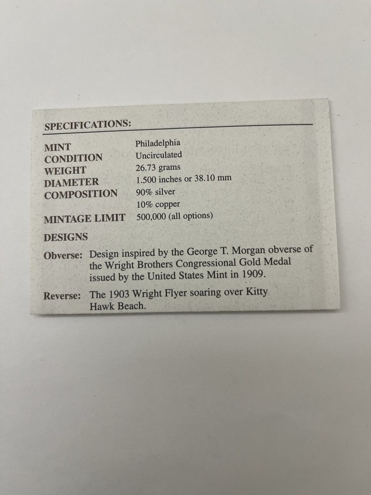 2003 First Flight Centennial Commemorative Coin Inner Box and COA NO COINS