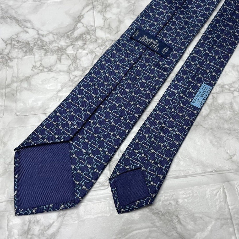 HERMES Tie Chain D Ancre Allover Navy Blue