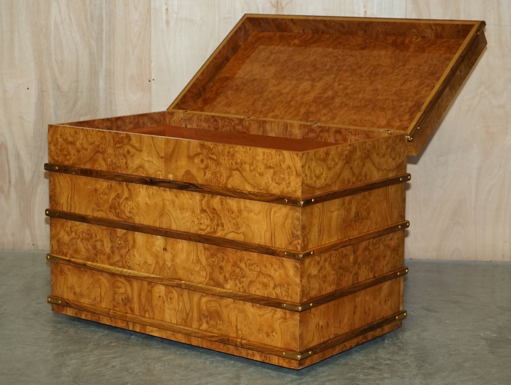 EXTRA LARGE BURR WALNUT SOLID CHEST TRUNK WITH HIDDEN BOTTOM STORAGE MUST SEE
