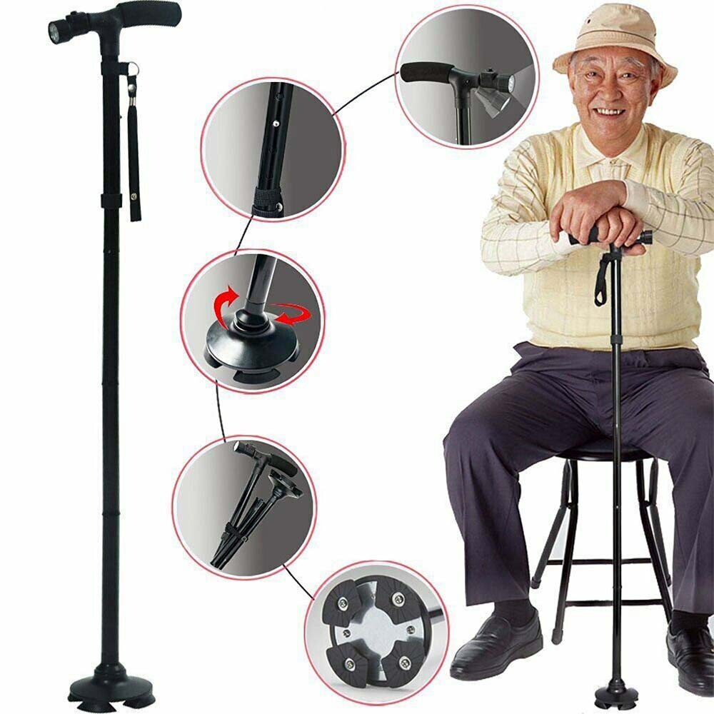 2-Pack Adjustable LED Walking Cane, Folding & Durable for Hiking & Daily Use