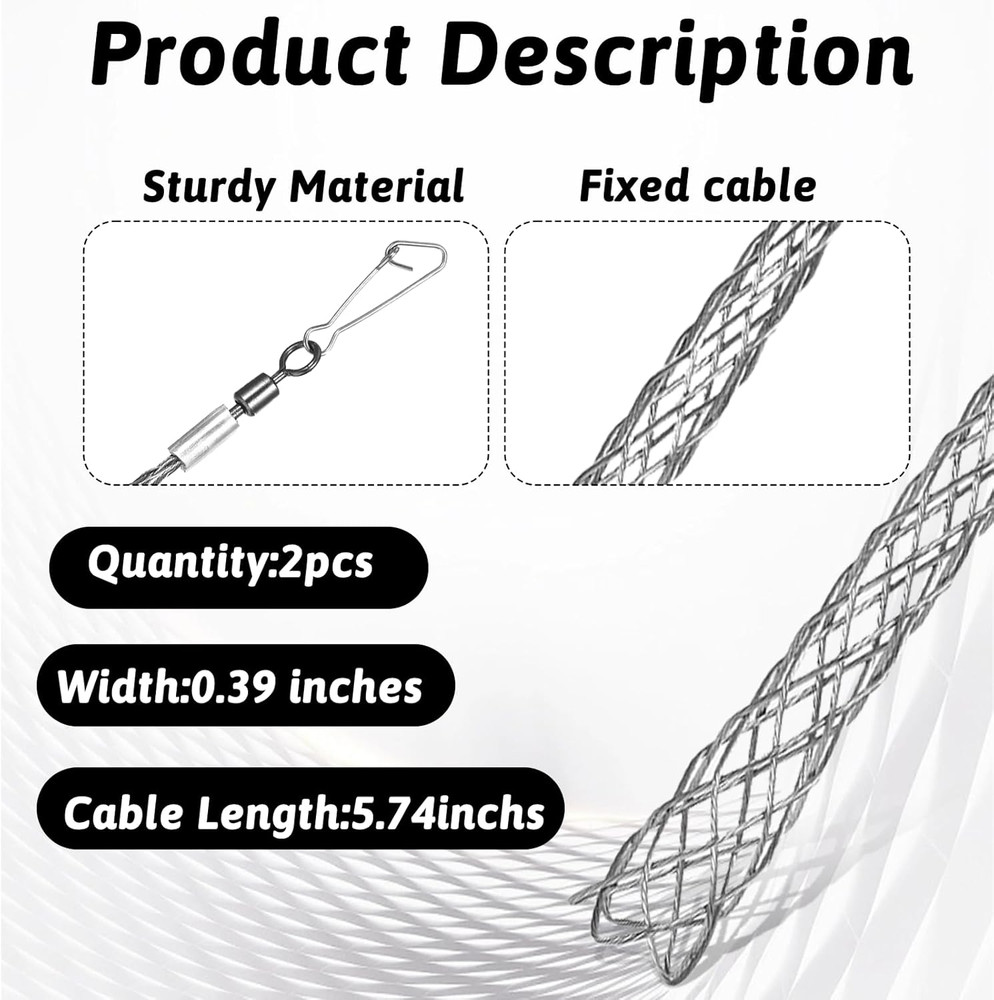 2 Pcs 1/2 Inch Wire Pulling Grip Mesh Cable Pulls Cable Pulling Grip Sock Metal