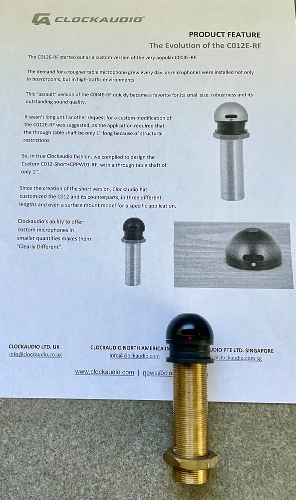 CLOCKAUDIO C012E-RF Desk Cardioid Boundary Layer Microphone Thru Ceiling Mount