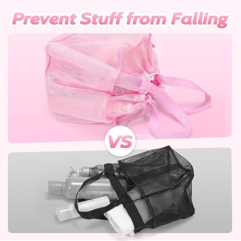 Portable Shower Caddy Drawstring Closure 8 Pockets Quick Dry Mesh Dorm Camping