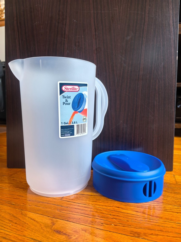 Pitcher with Handle, Sterilite 1 gallon Plastic, White translucent