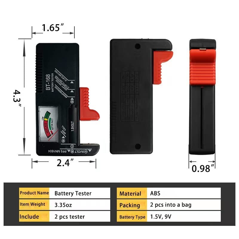 2 Pack Battery Tester, Universal Battery Checker for AA / AAA / C / D / 9V