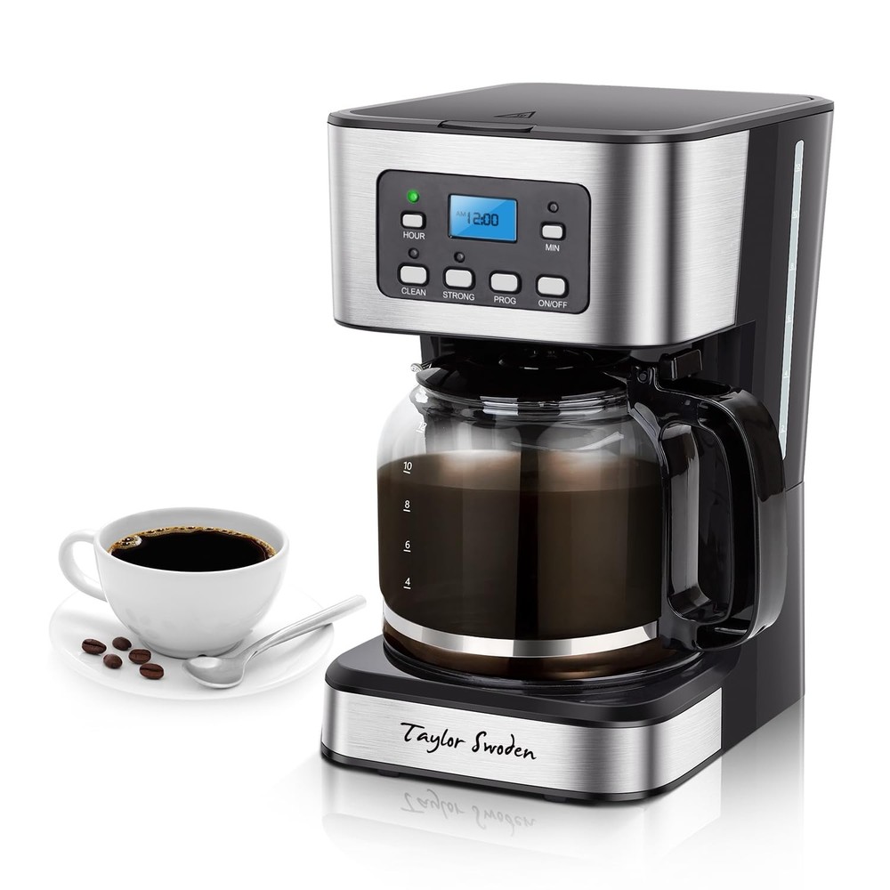 Taylor Swoden 12-Cup Programmable Coffee Maker, Regular & Strong Brew Black