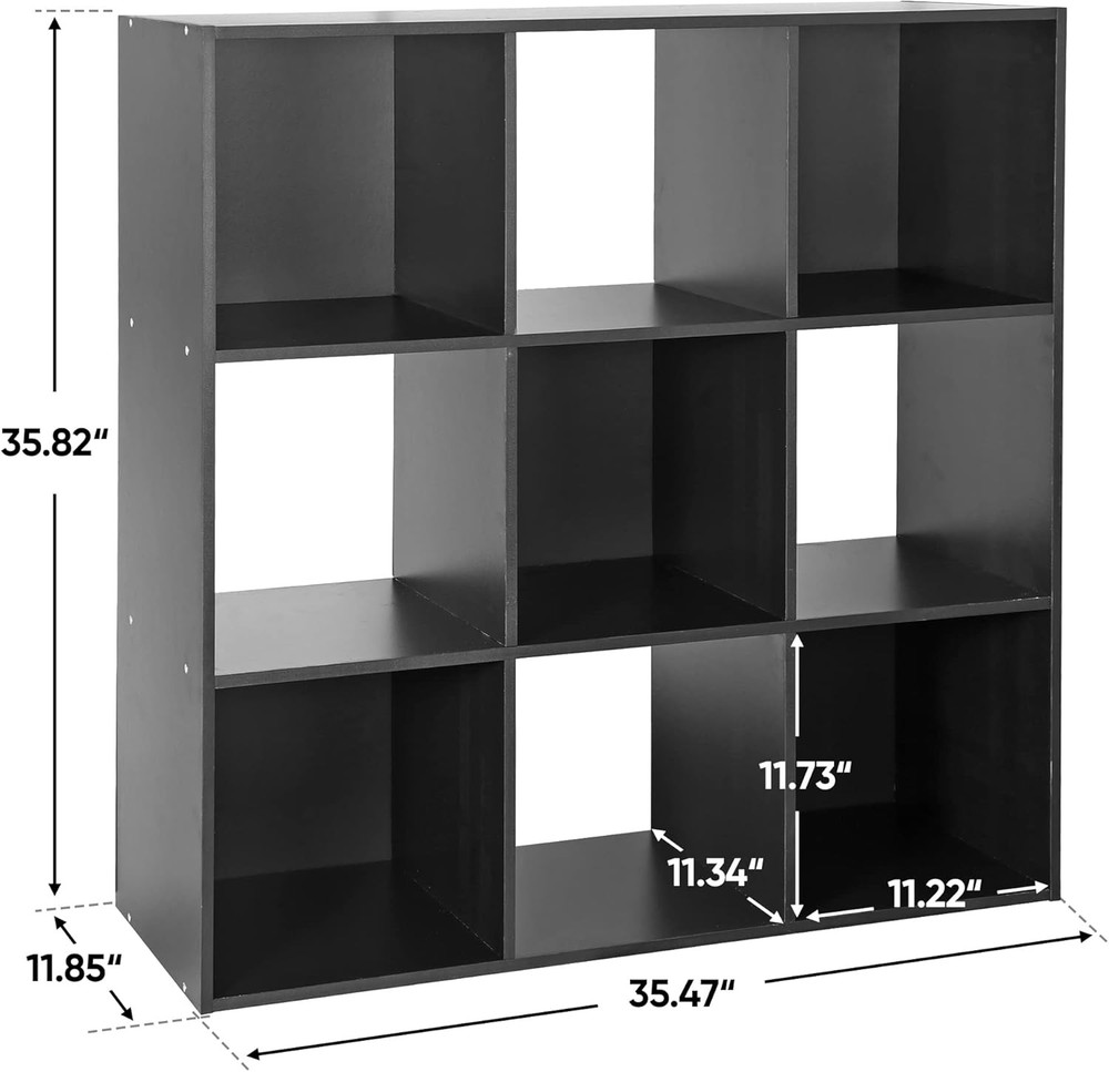 Great value 9-grid open bookshelf 3-layer storage organizer, black
