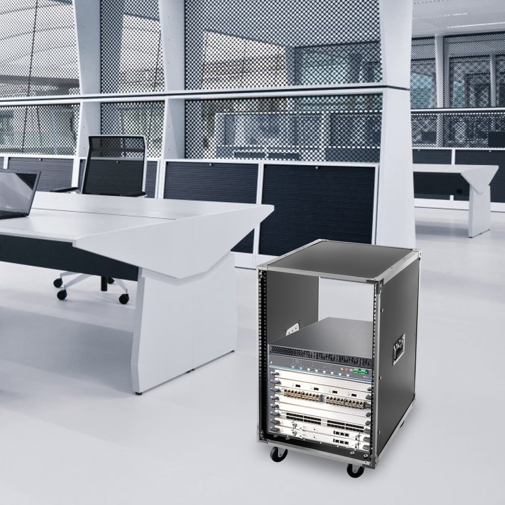 19 Inch 16U 4 Post Server Rack Open Frame Rolling Network Data Rack w/ Casters