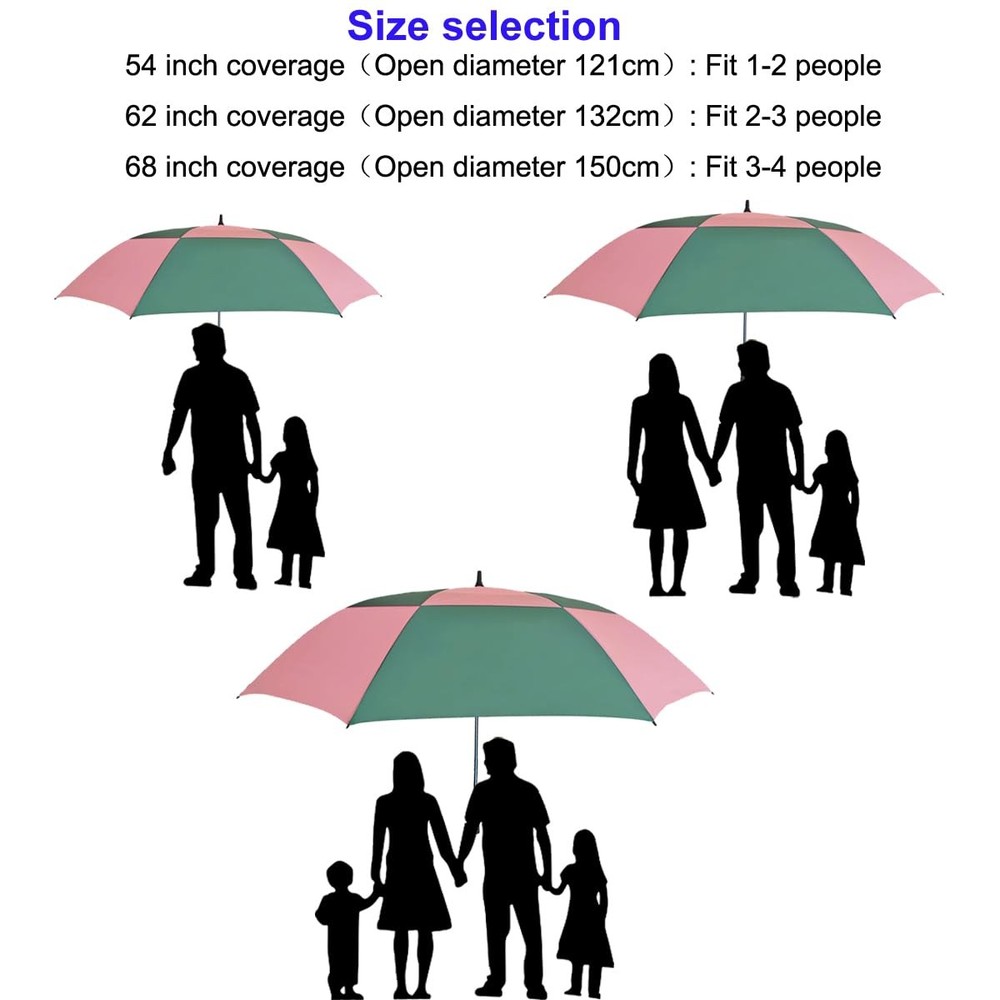 Vented Golf Umbrella 54/62/68 Inch Automatic Extra Large Windproof Oversize S...