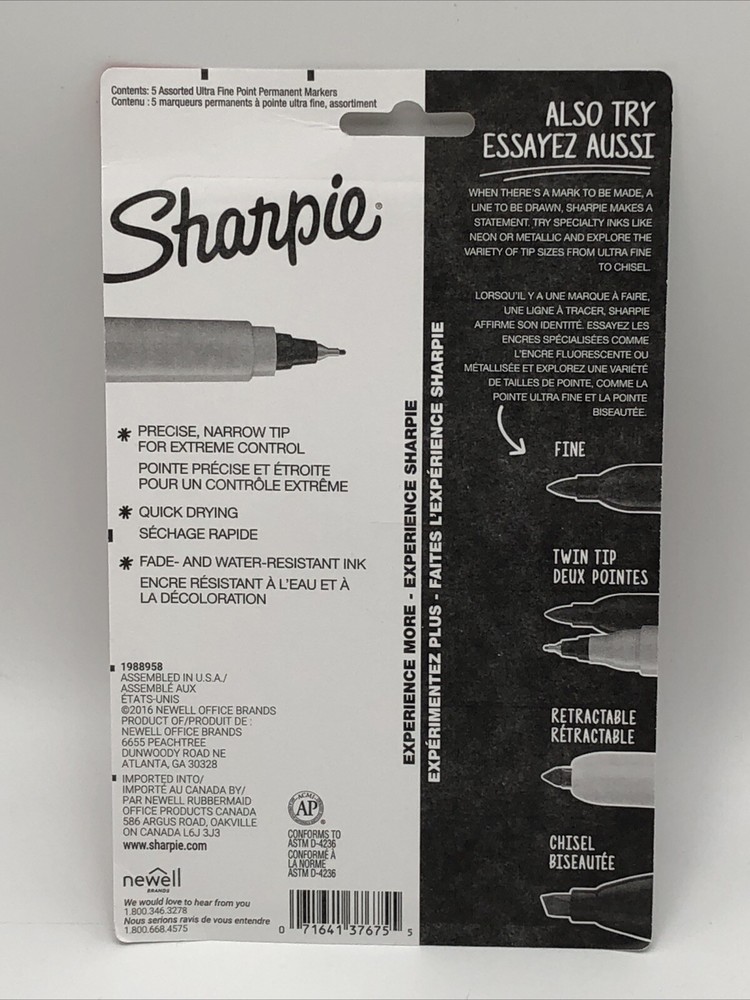 Sharpie Permanent Markers, Ultra Fine Point, Assorted Colors, 5 Count (2 Pack)