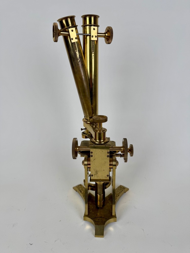 Antique 19th-Century Binocular Brass Microscope – Charles G. Ewing